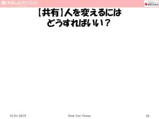 【共有】人を変えるには
どうすればいい？
15 Dec 2019 Show Your Change 26
 