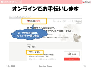 オンラインでお手伝いします
15 Dec 2019 Show Your Change 78
データが暗号化され、
セキュリティー面で安全
 