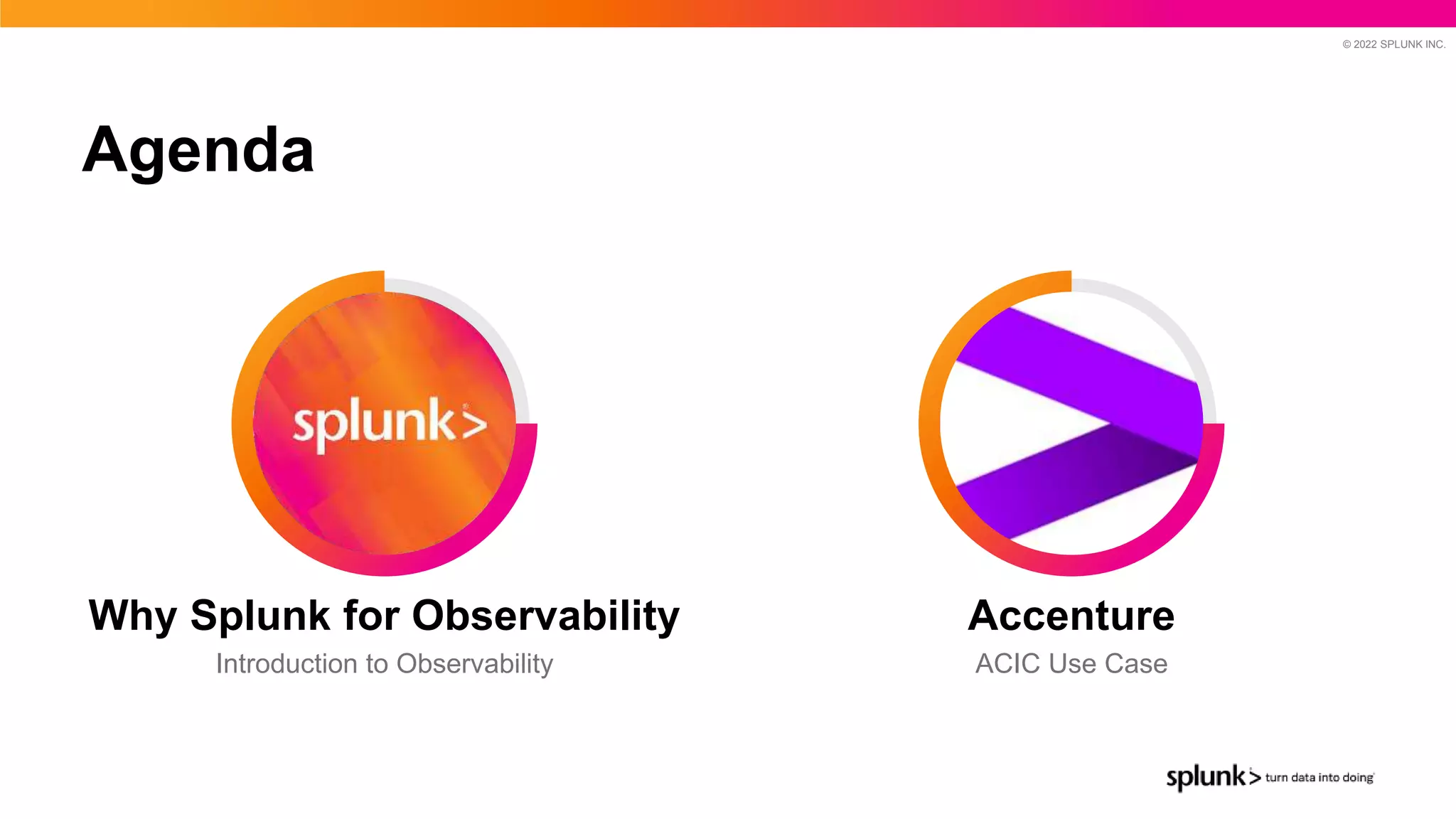 © 2022 SPLUNK INC.
Agenda
Introduction to Observability
Why Splunk for Observability
ACIC Use Case
Accenture
 