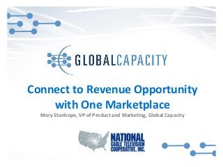 Connect to Revenue Opportunity
with One Marketplace
Mary Stanhope, VP of Product and Marketing, Global Capacity
 