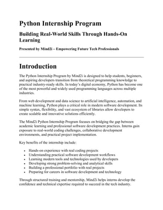 Hands-On Learning Experience in the Mind2i Python Internship Program | PDF