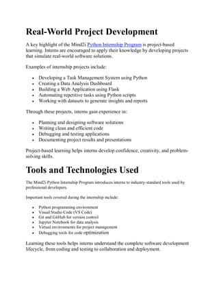 Hands-On Learning Experience in the Mind2i Python Internship Program | PDF