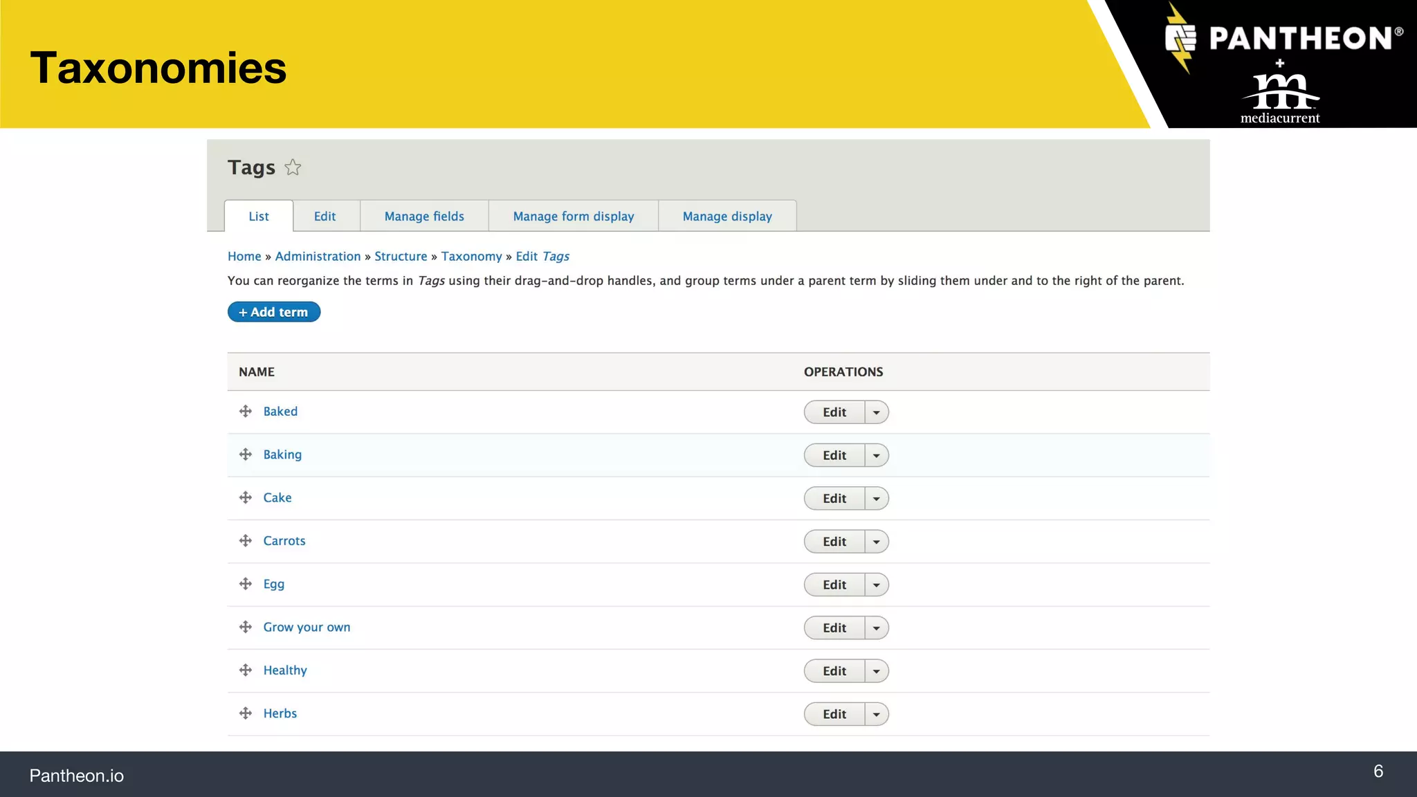 Pantheon.io 6
Taxonomies
 