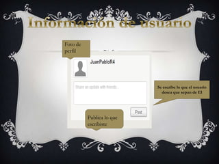 Foto de
perfil




                           Se escribe lo que el usuario
                             desea que sepan de El




          Publica lo que
          escribiste
 
