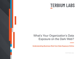 © 2019 Terbium Labs. Confidential—Do not duplicate or distribute without written permission from Terbium Labs.
© 2019 Terbium Labs
What’s Your Organization’s Data
Exposure on the Dark Web?
Understanding Business Risk from Data Exposure Online
 