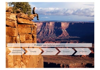 Proces van betekenisgeving

 Zintuiglijke
                Emotie        Beleven       Ervaren   Zin geven
waarneming
 