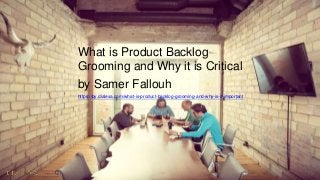 What is Product Backlog
Grooming and Why it is Critical
by Samer Fallouh
https://by.dialexa.com/what-is-product-backlog-grooming-and-why-is-it-important
 