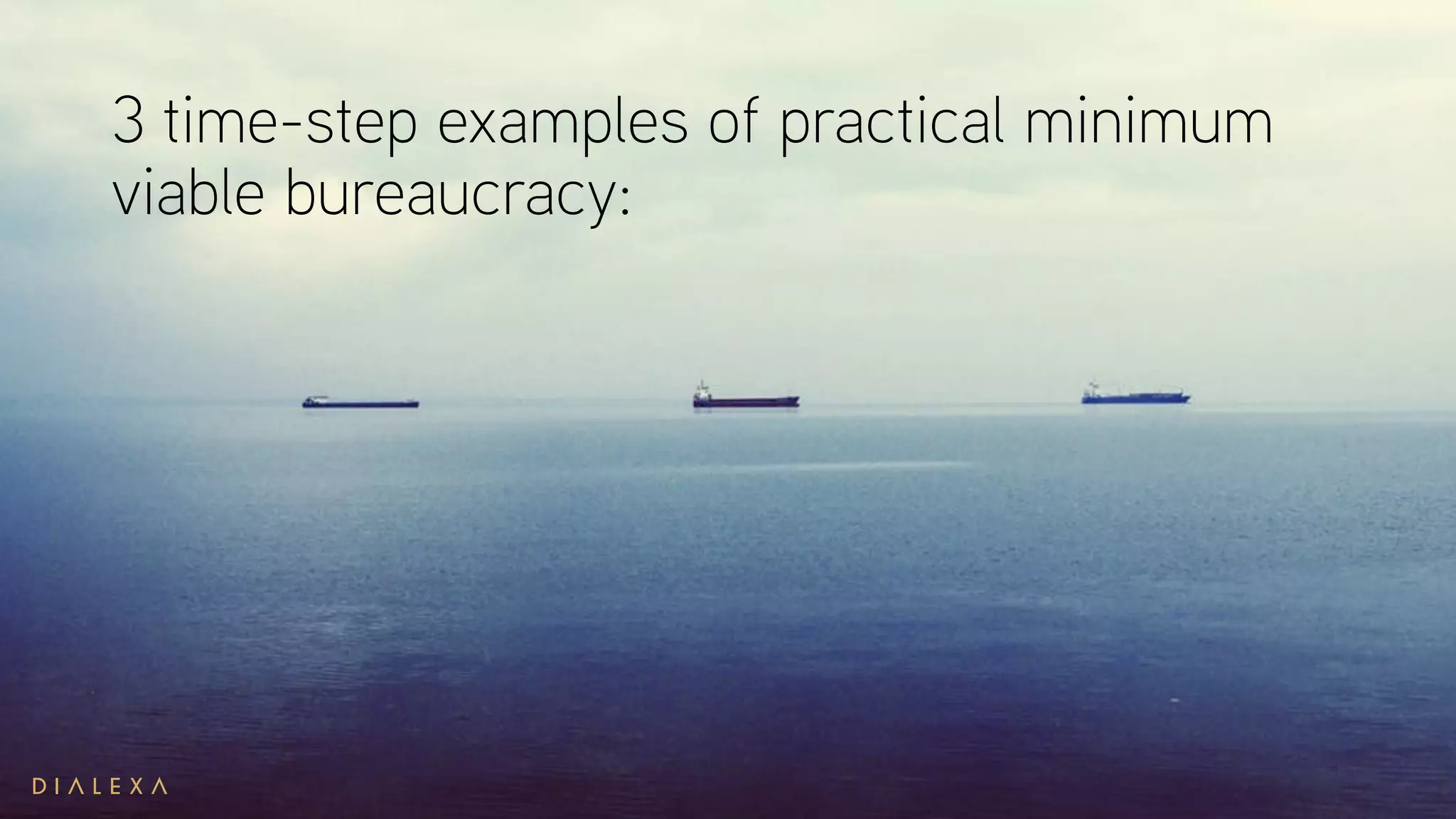 3 time-step examples of practical minimum
viable bureaucracy:
 