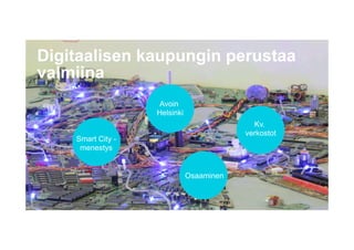 Ravintola-
päivä
2
Avoin
Helsinki
Osaaminen
Kv.
verkostot
Smart City -
menestys
Digitaalisen kaupungin perustaa
valmiina
 