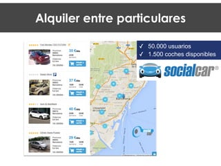 Alquiler entre particulares
✓ 50.000 usuarios
✓ 1.500 coches disponibles
 