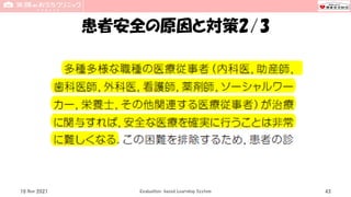 患者安全の原因と対策2/3
Evaluation-based Learning System 43
10 Nov 2021
 