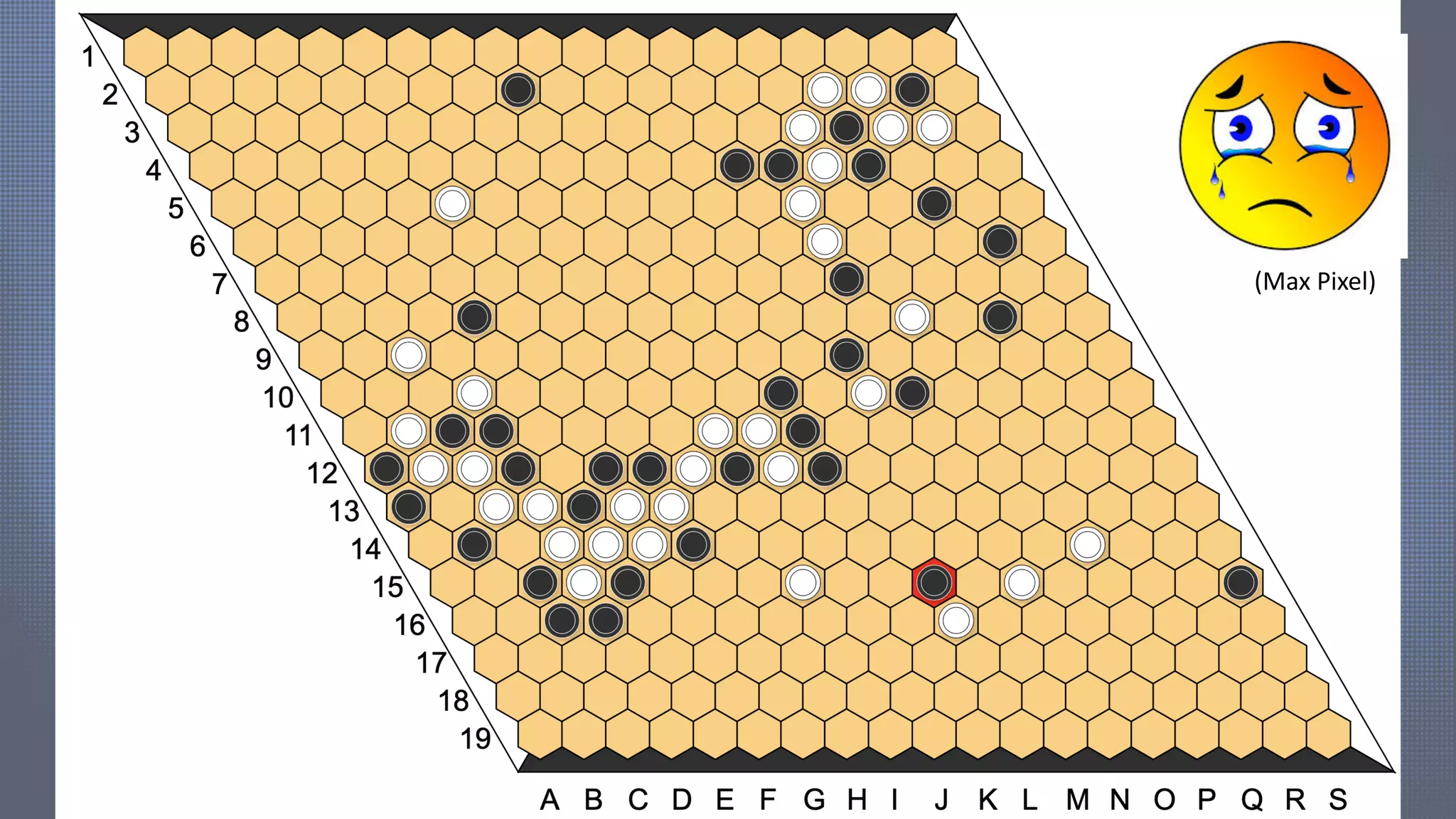 HEX
Simplest rules ever!
I play black.
You play white.
We put a stone in turn.
If I connect my sides, I win.
If you connect your sides, you win.
Theorem: no draw.
Until 2019/10/31: no computer managed to beat the best humans!
(Max Pixel)
 