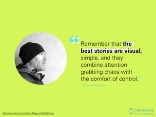 Remember that the
best stories are visual,
simple, and they
combine attention
grabbing chaos with
the comfort of control.”...