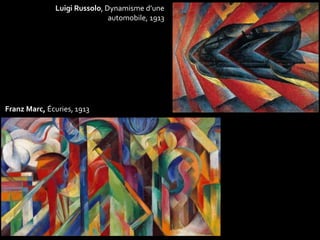Luigi Russolo, Dynamisme d’une 
automobile, 1913 
Franz Marc, Écuries, 1913 
 