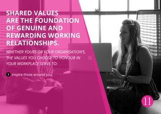 Shared values
are the foundation
of genuine and
rewarding working
relationships.
Whether yours or your organisation’s,
the...