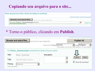 Copiando seu arquivo para o site...




* Torne-o público, clicando em Publish.
 