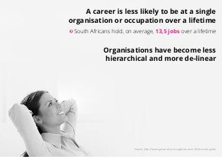A career is less likely to be at a single
organisation or occupation over a lifetime
South Africans hold, on average, 13,5...