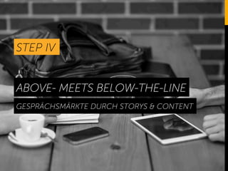 6
STEP IV
ABOVE- MEETS BELOW-THE-LINE
GESPRÄCHSMÄRKTE DURCH STORYS & CONTENT