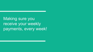 Making sure you
receive your weekly
payments, every week!
 