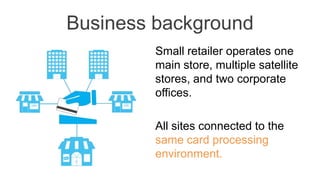 BUSINESS BACKGROUND
All sites connected to the same
card processing environment.
Small retailer operates one main store, m...