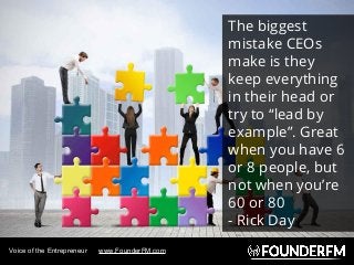 Voice of the Entrepreneur www.FounderFM.com
The biggest
mistake CEOs
make is they
keep everything
in their head or
try to ...
