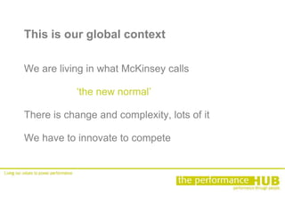 This is our global context We are living in what McKinsey calls  	‘the new normal’ There is change and complexity, lots of it We have to innovate to compete 