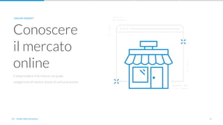 15
Comprendere il territorio sul quale
svolgeremo le nostre azioni di comunicazione.
Conoscere
il mercato
online
ONLINE MARKET
01 - Analisi della situazione
 