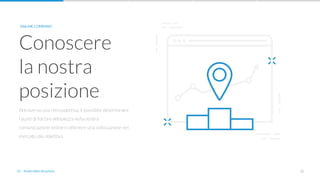 22
Attraverso una retrospettiva, è possibile determinare
i punti di forza e debolezza nella nostra
comunicazione online e ottenere una collocazione nel
mercato più obiettiva.
Conoscere
la nostra
posizione
ONLINE COMPANY
01 - Analisi della situazione
 