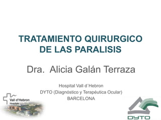 TRATAMIENTO QUIRURGICO DE LAS PARALISIS Dra.  Alicia Galán Terraza Hospital Valld´Hebron DYTO (Diagnóstico y Terapéutica Ocular) BARCELONA 