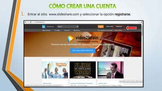 1. Entrar al sitio www.slideshare.com y seleccionar la opción registrarse.
 