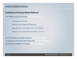 Individual and Group Market Reforms!
!
Fair Health Insurance Premiums (42 U.S.C. § 300gg)!
Individual or Family!
Rating Ar...