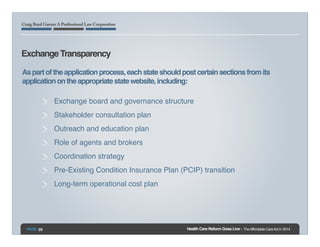 Exchange Transparency!
!
As part of the application process, each state should post certain sections from its
application ...