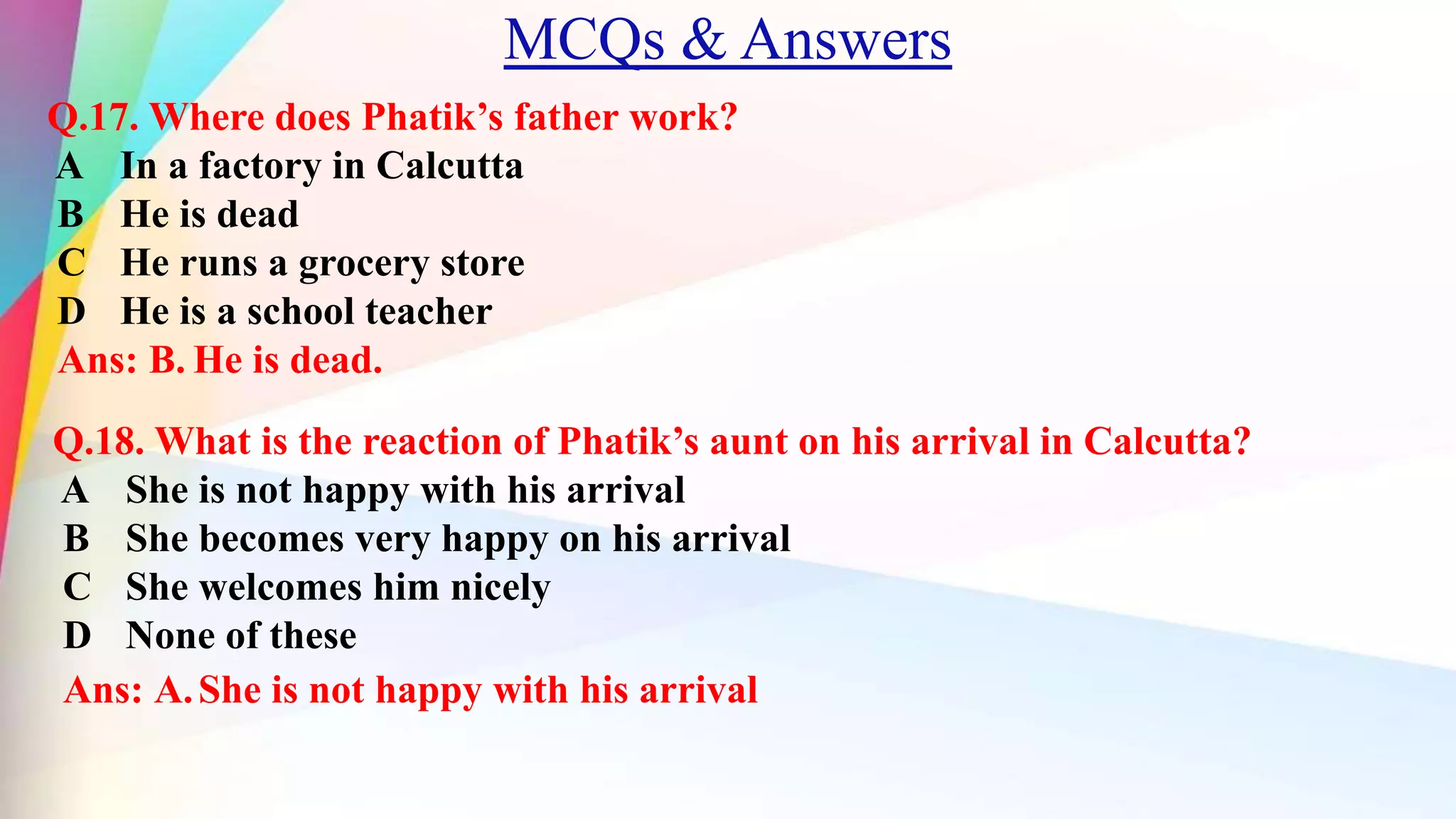 Homecoming By Rabindranath Tagore Question Answers MCQs_PPT_Homecoming By Rabindranath Tagore | PPT