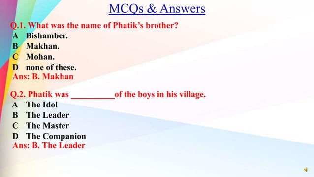 Homecoming By Rabindranath Tagore Question Answers MCQs_PPT_Homecoming By Rabindranath Tagore | PPT