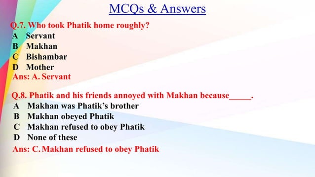 Homecoming By Rabindranath Tagore Question Answers MCQs_PPT_Homecoming By Rabindranath Tagore | PPT