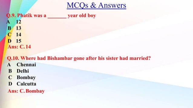 Homecoming By Rabindranath Tagore Question Answers MCQs_PPT_Homecoming By Rabindranath Tagore | PPT
