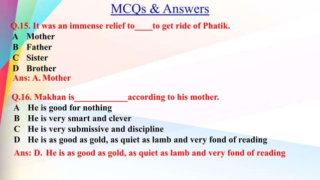 Homecoming By Rabindranath Tagore Question Answers MCQs_PPT_Homecoming By Rabindranath Tagore | PPT