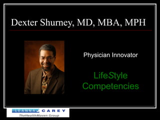 Dexter Shurney, MD, MBA, MPH
Physician Innovator
LifeStyle
Competencies
 