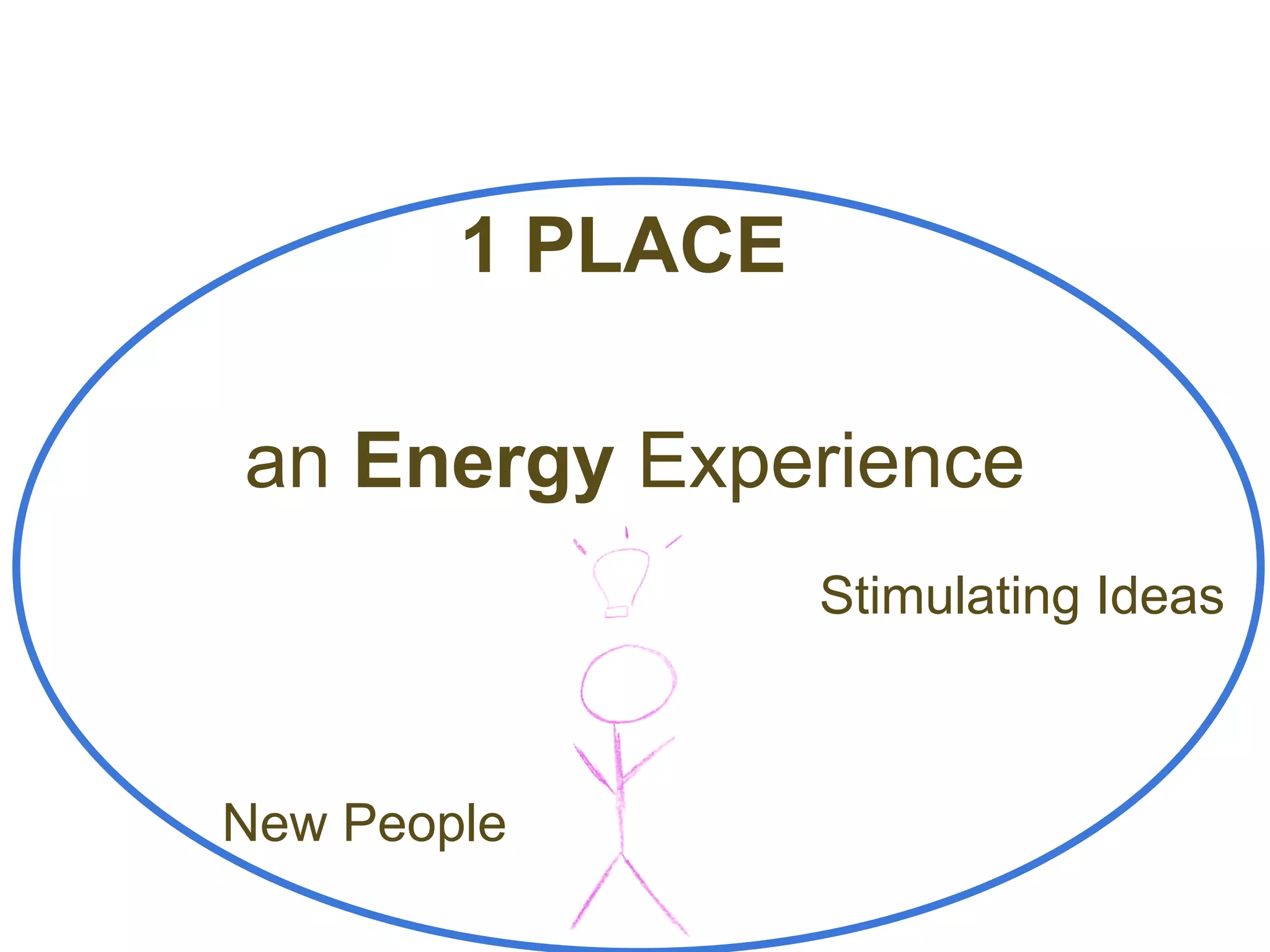 1 PLACE

an Energy Experience
                  Stimulating Ideas



New People
 