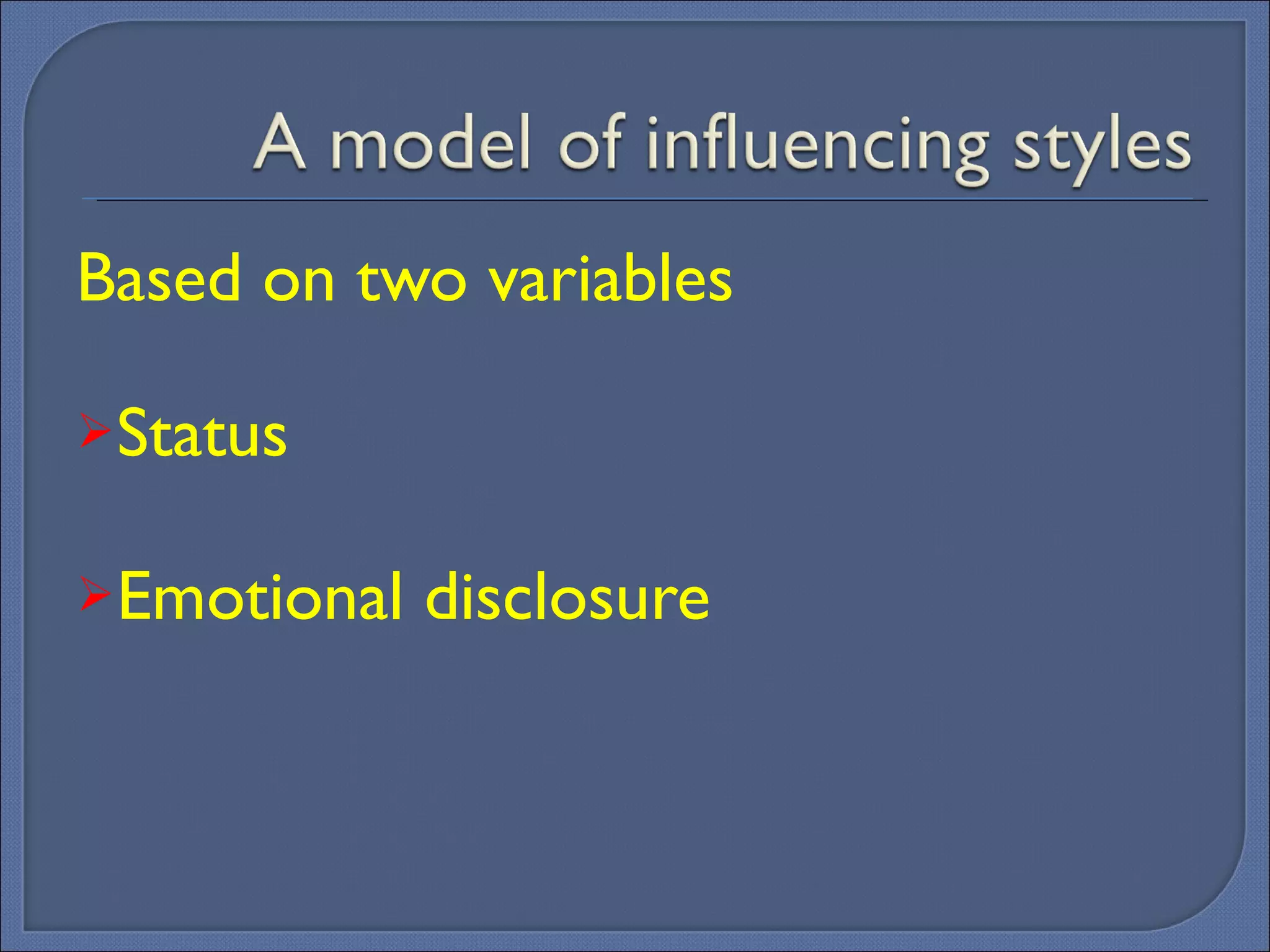 Based on two variables Status Emotional disclosure 
