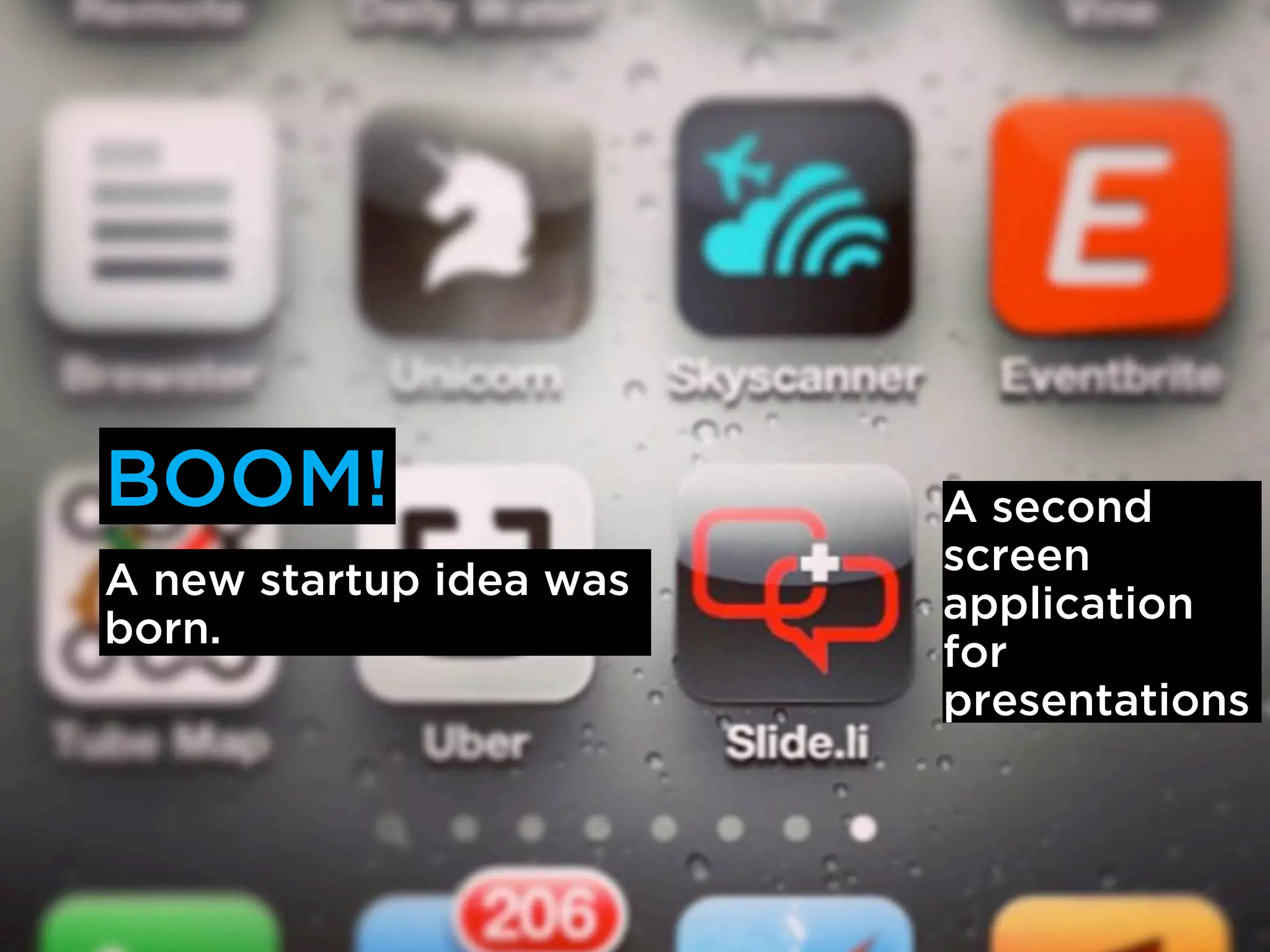 BOOM!                    A second
                         screen
A new startup idea was
                         application
born.
                         for
                         presentations
 