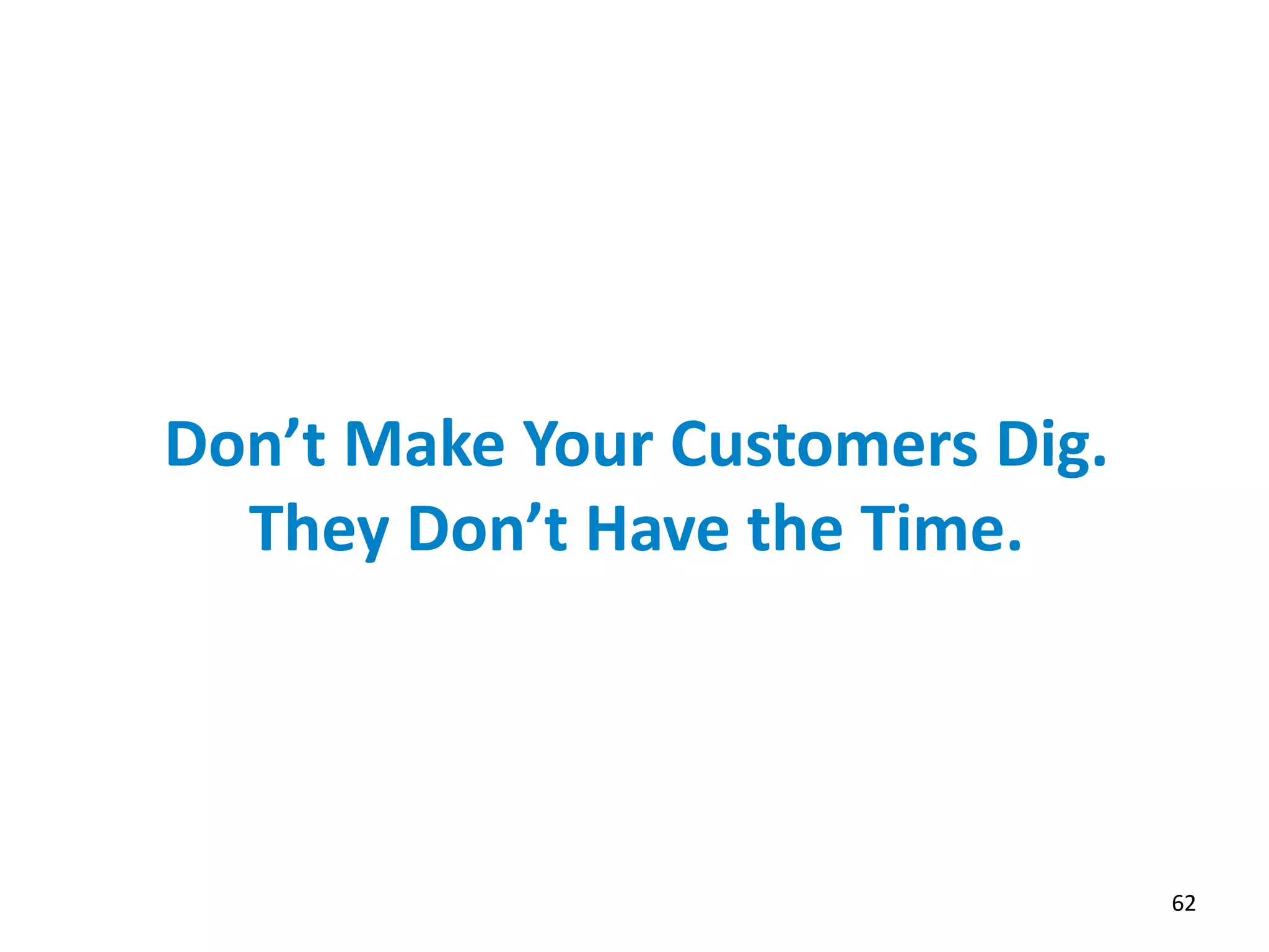 Don’t Make Your Customers Dig.
They Don’t Have the Time.
62
 