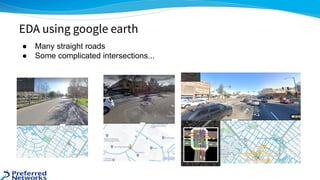 ● Many straight roads
● Some complicated intersections...
EDA using google earth
 