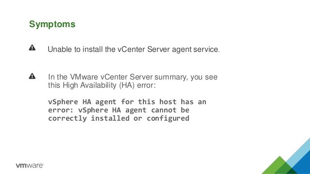 Error Vsphere Ha Agent Cannot Be Correctly Installed Or Configured