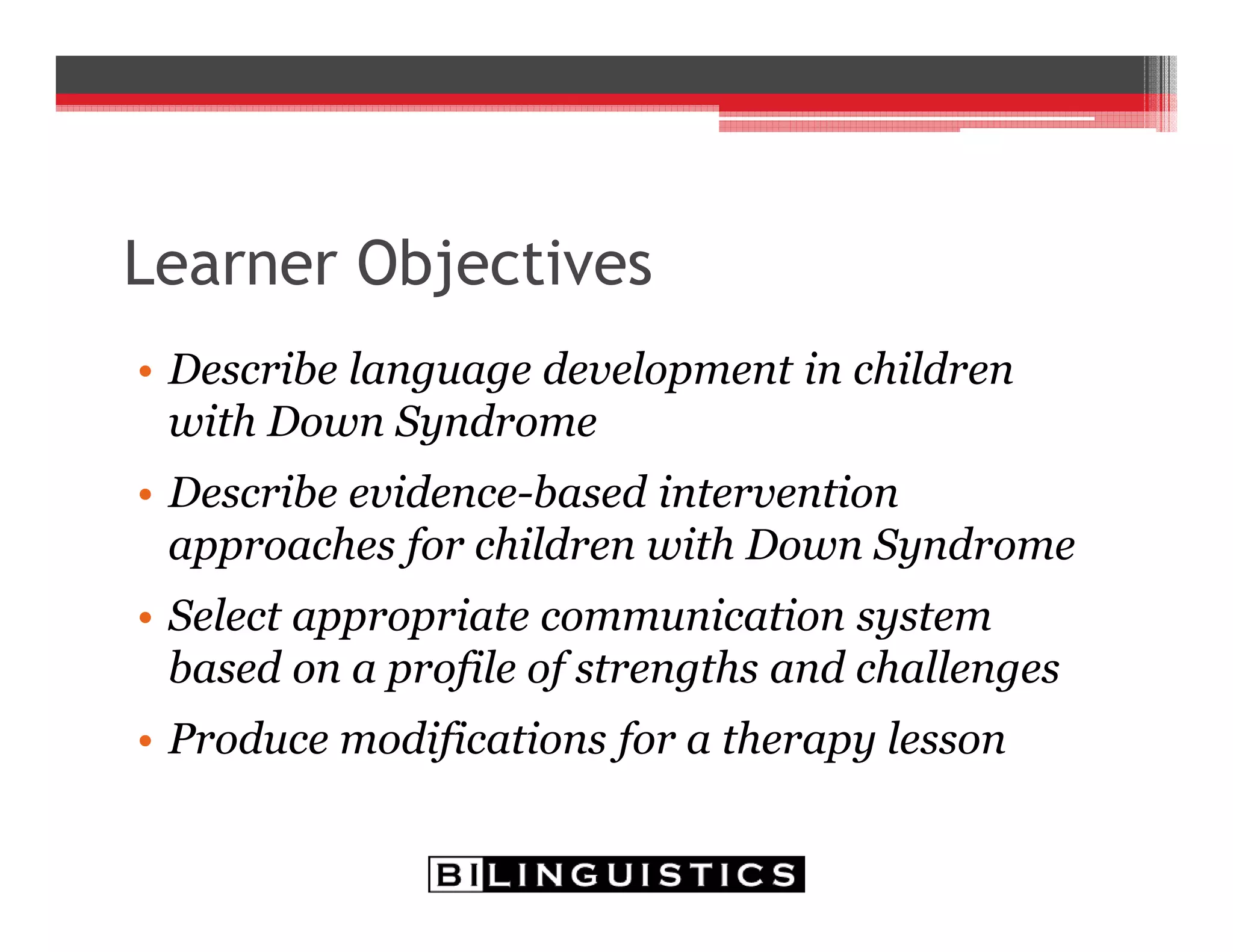 Language Intervention for School-age Children with Down Syndrome | PDF