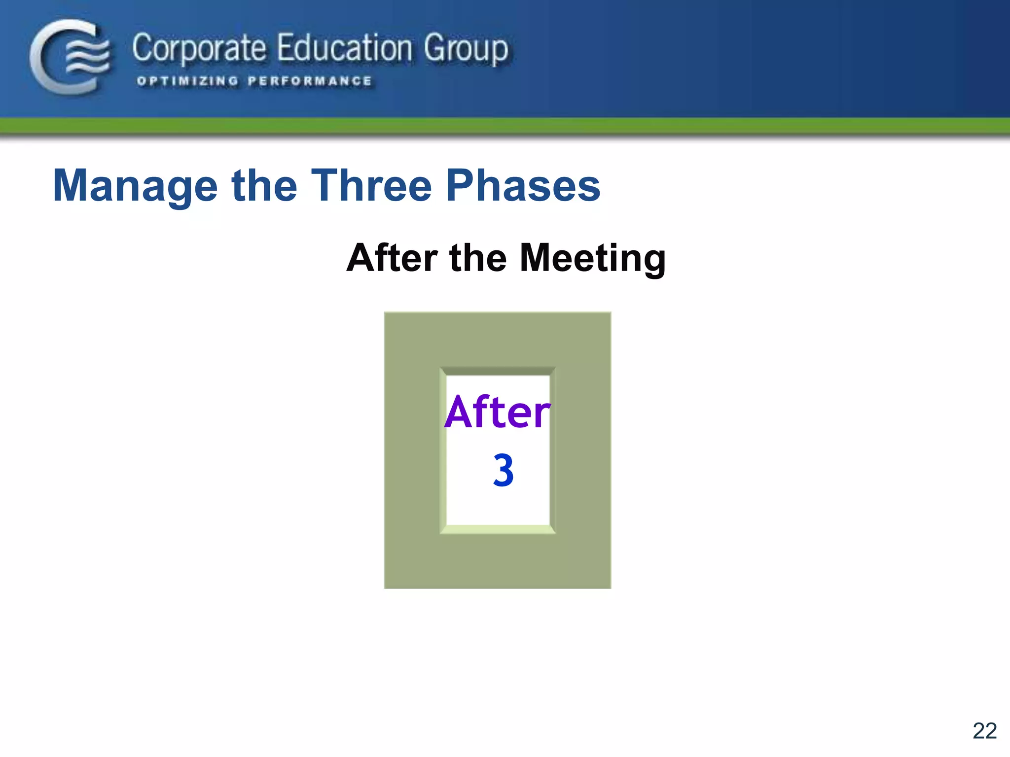 22
Manage the Three Phases
After the Meeting
After
3
 