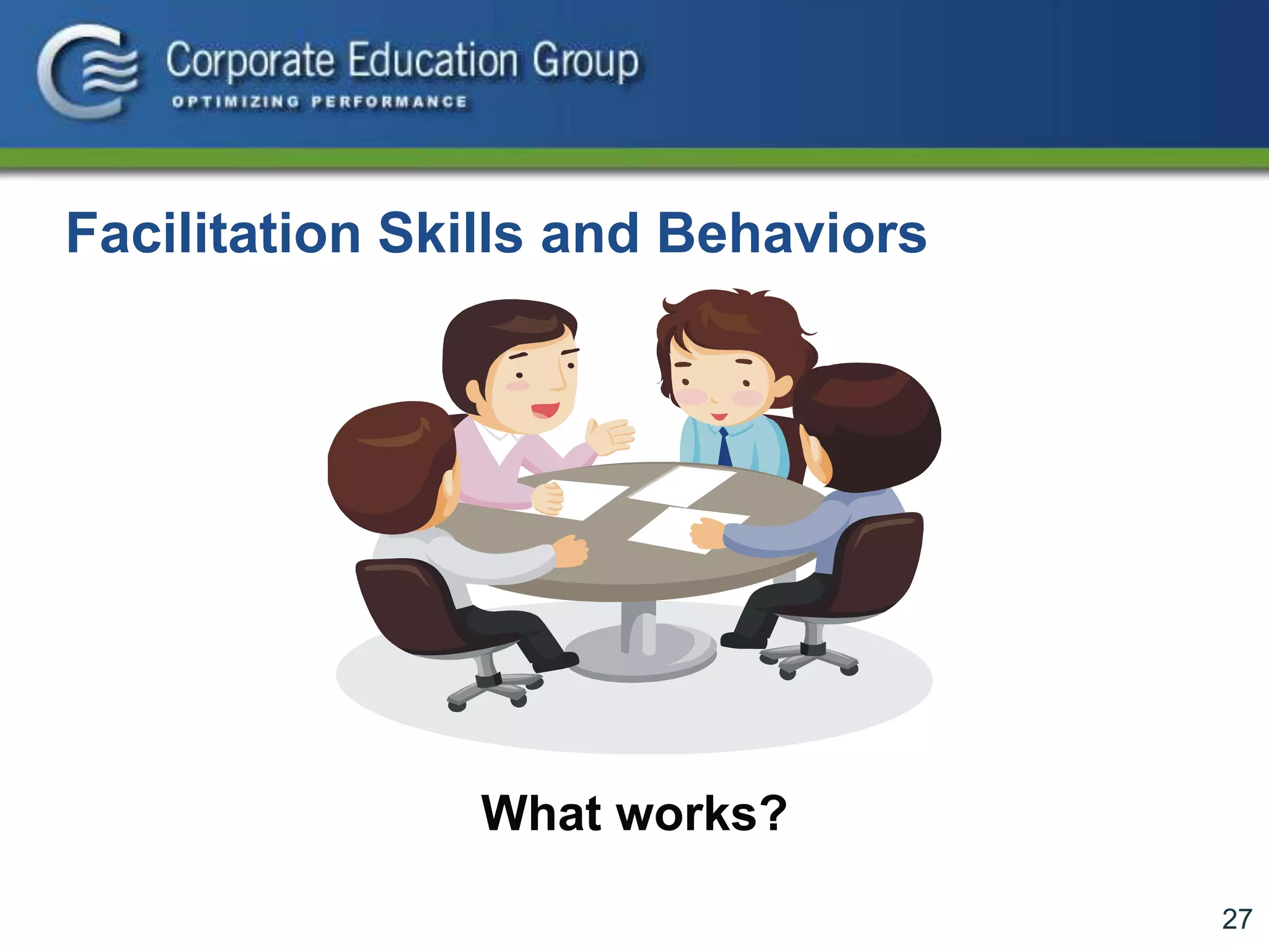 27
Facilitation Skills and Behaviors
What works?
 