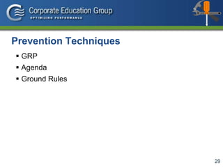 29
Prevention Techniques
 GRP
 Agenda
 Ground Rules
 