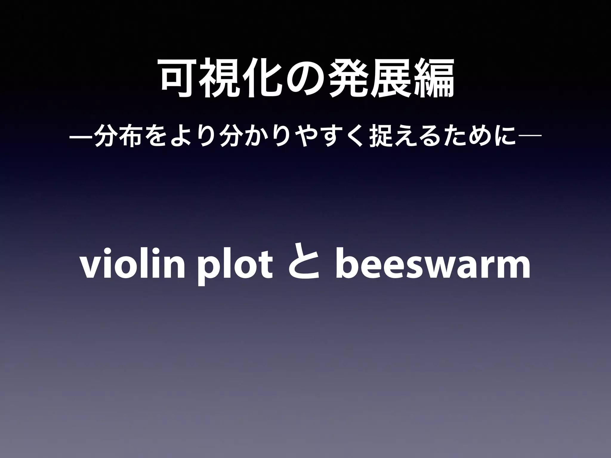 可視化の発展編
violin plot と beeswarm
―分布をより分かりやすく捉えるために―
 
