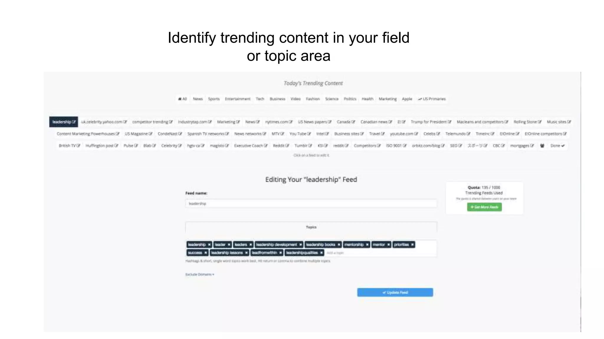 Identify trending content in your field
or topic area
 